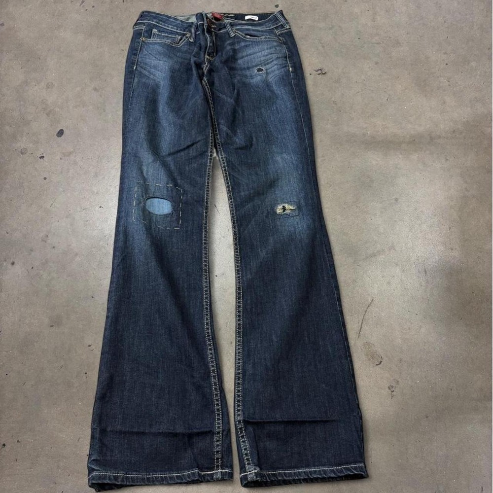 Arizona Jean Co Women 9 Average Blue Patchwork Bootcut Jeans Y2K Distressed